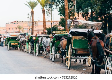 Horse Carriages At Djemaa El Fna Square, Morocco