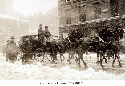 Horse Drawn Carriage Carrying Incoming President Taft, And Presiednt Theodore Roosevelt As They Drive To The Capitol Through The Snow On March 4, 1909.