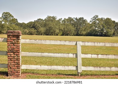 Horse Farm White Fence And Field