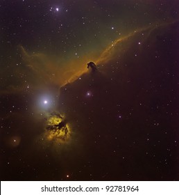 Horse Head And Flame Nebula In The Hubble Palette