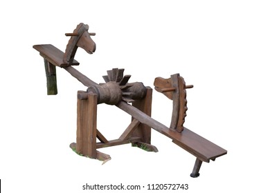 Horse head wooden seesaw isolated on the white background