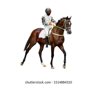 Horse Jockey Racing Isolated On White Background