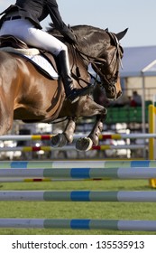 Horse Jump A Hurdle In A Competition/Equestrian Jumper