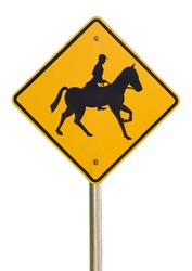 Horse Rider Warning Traffic Sign Isolated On A White Background