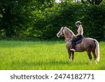Horse riding in the meadow, Image shows a beautiful young girl in her 20