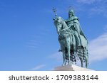 Horse riding statue of Stephen I the first king of Hungary in front of Fisherman