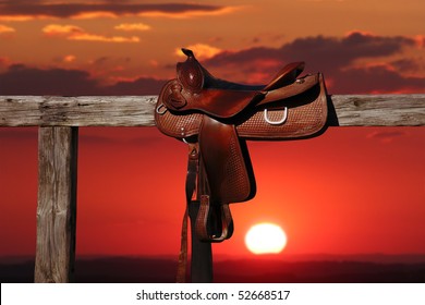 Horse Saddle On Rural Fence