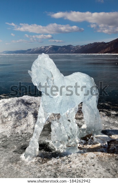 Horse, a\
sculpture from ice on the frozen lake\
Baikal