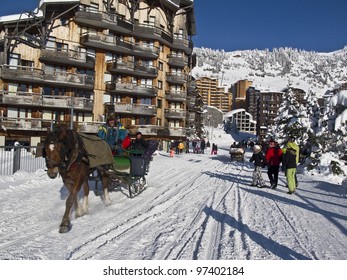 A Horse Sledge In The Ski Resort Of Avoriaz In France,