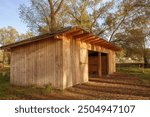 Horse stalls on animal farm in autumn. High quality photo