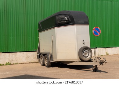 Horse Trailer Transportation Transport Travel Farm Old Animal Car, For Ranch Lorry From Speed For Camping Box, Equestrian White. Load Foreground Farmers, Gray