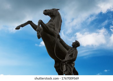 Horse And Trainer Statue Newmarket Suffolk 27th June 2020