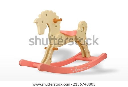 the horse is a wooden toy swinging made of wood painted with environmental paint a beautiful and interesting toy on a white background