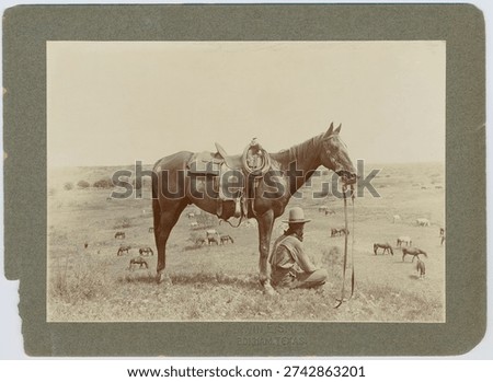 The horse wrangler Erwin E. Smith, Bonham, Texas.. Vintage black and white photography art.