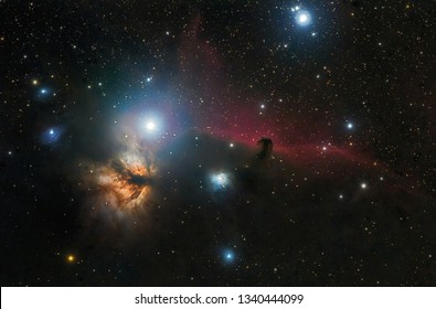 The Horsehead Nebula is a diffuse dark nebula in the constellation Orion. The bright star in this image is actually the star Alnitak, the left most star in the belt of Orion.