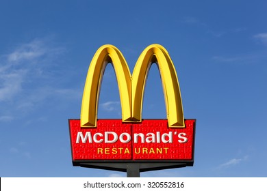 Horsens, Denmark - September 3, 2015: McDonald's logo. McDonald's is the world's largest chain of hamburger fast food restaurants