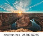 Horseshoe bend panorama at sunset 