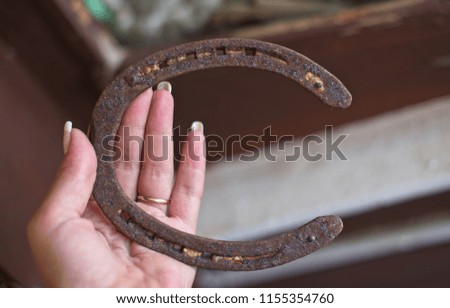 Horseshoe in woman hand. closeup