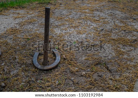 Horseshoes game horse shoe cast iron stake good luck in hand throwing summer fun contest score point outside