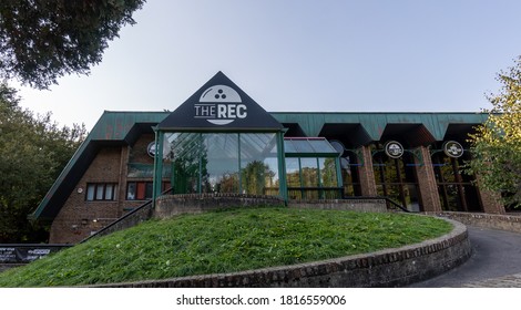 Horsham, West Sussex, September 16, 2020: The Rec Rooms Local Bowling Alley And Entertainment Venue Building Exterior In Horsham Town Centre Park
