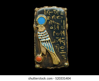 Horus Gor polymer clay handmade pendant jewelry isolated on black