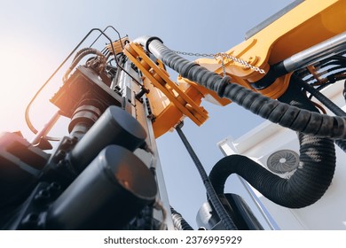 Hoses of modern hydraulic of drilling industrial excavator machine. - Powered by Shutterstock