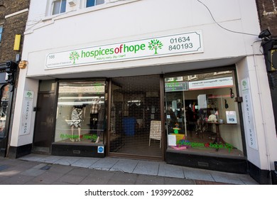 Hospices Of Hope Charity Shop Front On Rochester High Street, Medway, Kent, UK. March 2021.