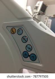 A Hospital Bed Control Panel. The Buttons Help A Patient To Position The Bed Based On Their Preference. At Mary’s Hospital., Westminster, London January 2018