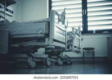 Hospital beds in hospital room. Medical care and healthcare concept. Medical accessories. - Shutterstock ID 2292007351