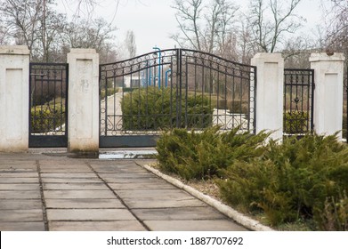 Hospital, Closed Area, Quarantine Area Behind Closed Large Forged Gates. No Entry. Private Territory. Protected Area.