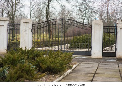 Hospital, Closed Area, Quarantine Area Behind Closed Large Forged Gates. No Entry. Private Territory. Protected Area.