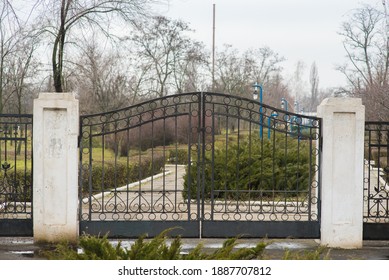 Hospital, Closed Area, Quarantine Area Behind Closed Large Forged Gates. No Entry. Private Territory. Protected Area.