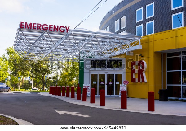 Hospital\
Emergency Entrance with big red\
Letters
