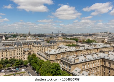 The Hospital God Hotel Ap-Hp, Greffe Du Tribunal De Commerce And Préfecture De Police From Top Roof Of Cathédrale Notre-Dame De Paris In Daylight.