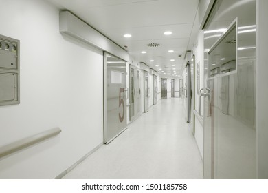 Hospital operating room corridor. Health center medical treatment. Medical urgency