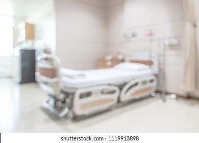 Hospital Patient Ward Or ICU Intensive Care Unit Blur Background With Blurry Medical Empty Bed Room Interior For Nursing Care And Health Treatment Service Backdrop  