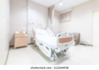 Hospital Patient Ward Or ICU Intensive Care Unit Blur Background With Blurry Medical Empty Bed Room Interior For Nursing Care And Health Treatment Service Backdrop  