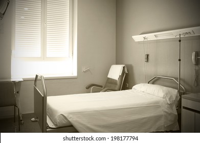 Hospital room interior in sepia tone. Horizontal format