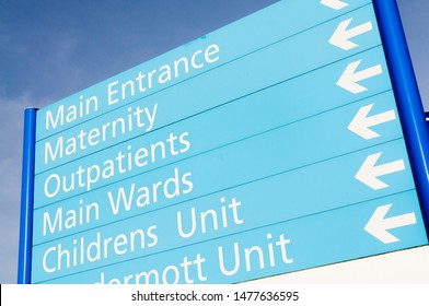 Hospital Sign For Maternity, Outpatients, Wards And Children's Unit