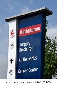 Hospital Sign Showing Direction To Medical Service Entrances