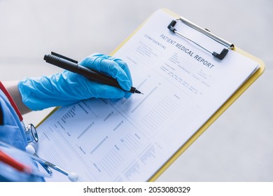 Hospital Staff Collect Patient Medical Health Data Examination Report Before Treatment Process