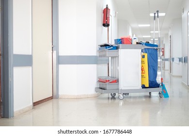 Hospital Trolley With Cleaning Material Against Covid-19