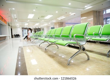 Hospital Waiting Room With Empty Chairs.