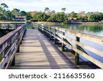 Hossegor canal wooden bridge path marine lake