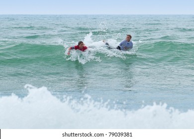 HOSSEGOR, FRANCE - JUNE 4: Dimity Stoyle Looks At Sarah Mason Before Her Defeated At  The ASP Women's Pro Junior Event Final June 4, 2011 In Hossegor, France.