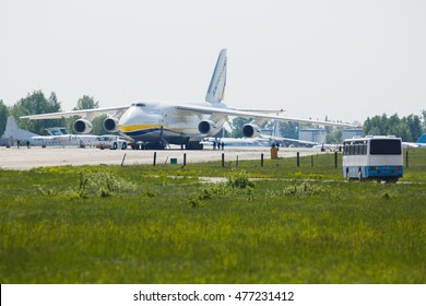 HOSTOMEL, UKRAINE - MAY 10, 2016:  Antonov AN 124 Ruslan In Hostomel Airport