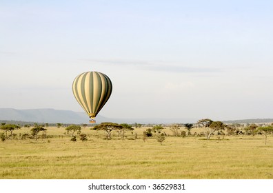 Hot air balloon flying over Serengeti National Park, Tanzania
