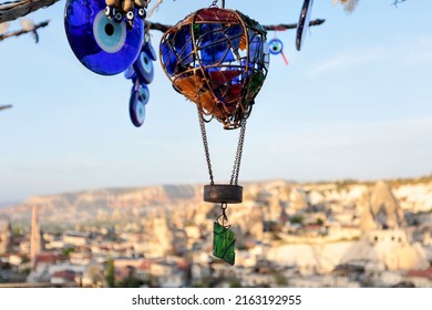 Hot Air Balloon Mockup Appearing To Be Floating In The Turkish Sky