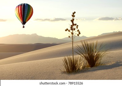 Hot Air Balloon over White Sands at Sunrise
