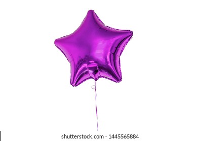 Hot Air Balloon In The Shape Of A Star Of Purple Color On White Background Isolate.